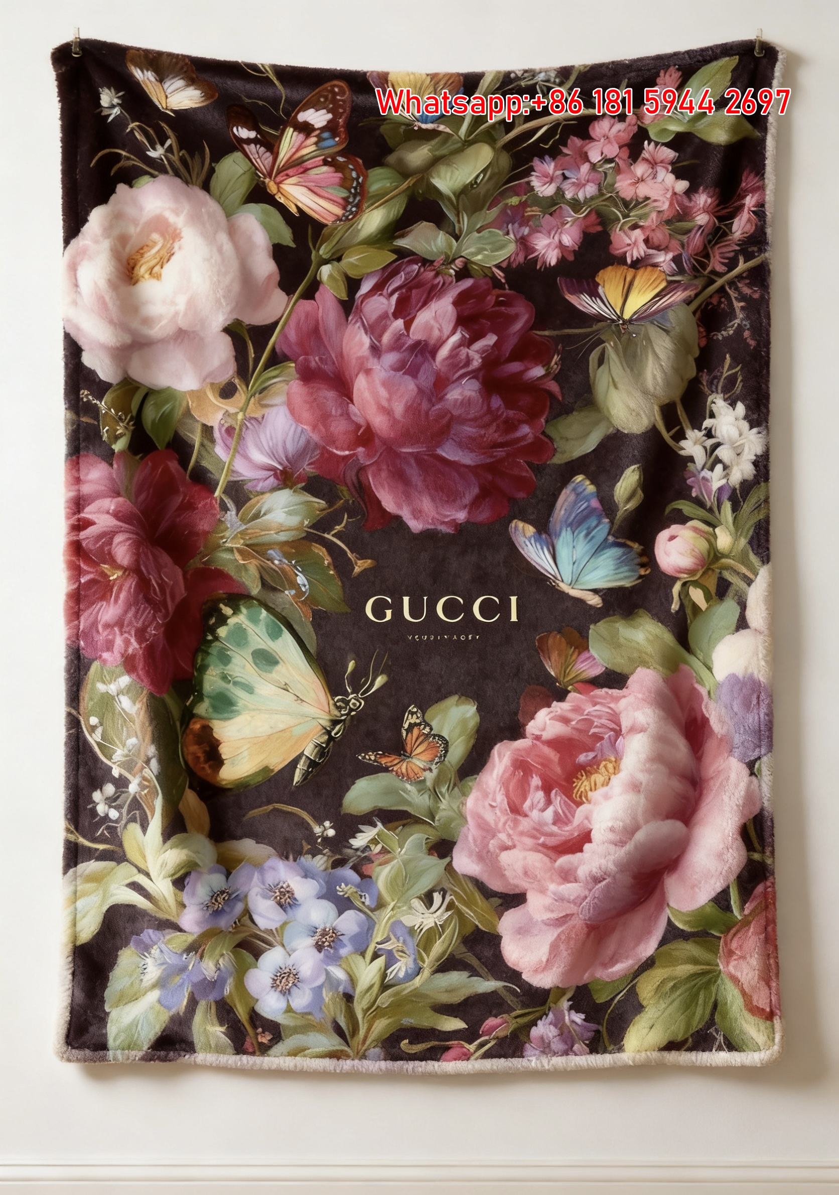 Gucci Midnight Peony throw Blanket Luxury Dark Garden Tapestry IMG_2756